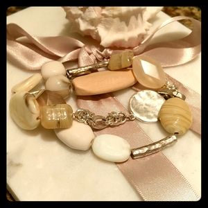 WHBM Tan Beaded Bracelet with silver and wood